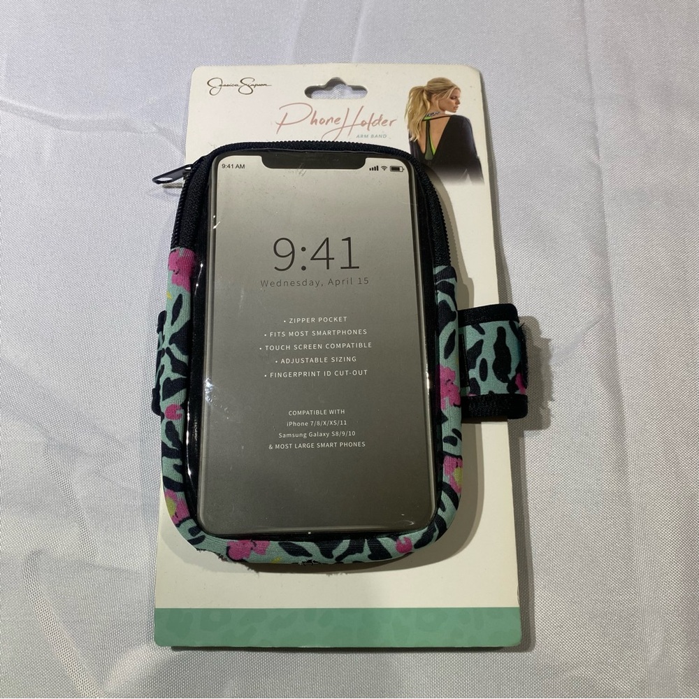 Jessica Simpson Phone Holder arm band with Pink, Blue and Black Pattern